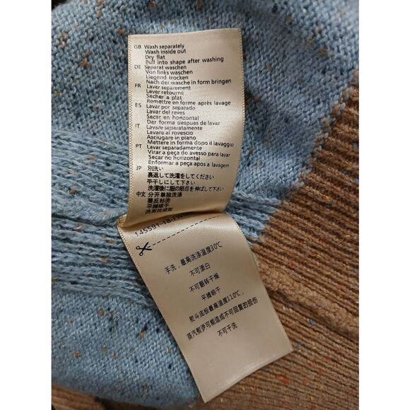 Scotch and soda womens small wool color block tan blue speckled sweater - Picture 6 of 7